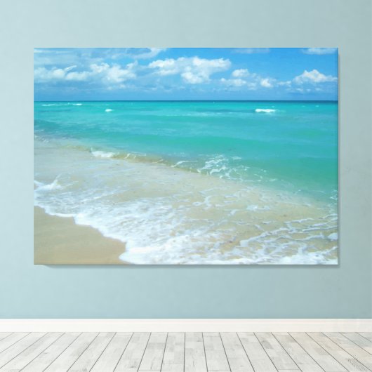 Aqua Bright Blue Beach Waves Canvas Afdruk (Insitu (Houten vloer))