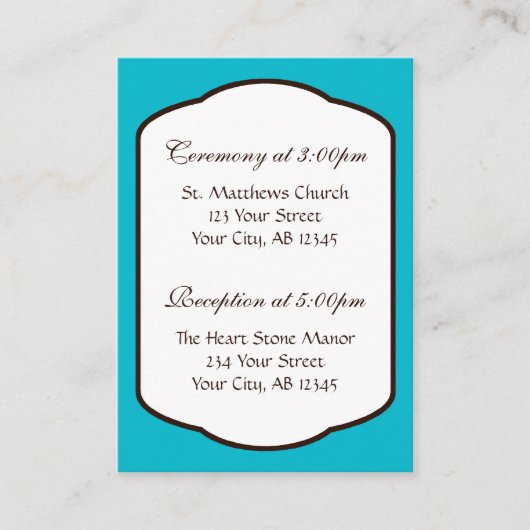 Aqua Brown and White Wedding Guest Reference Kaart (Voorkant)