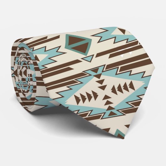 Aqua Brown Aztec-patroon Stropdas (Opgerold)
