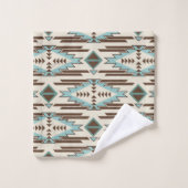 Aqua Brown Aztec Pattern Monogram Bad Handdoek (Wasdoekje)