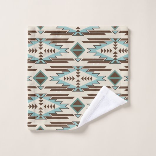 Aqua Brown Aztec Pattern Monogram Bad Handdoek (Wasdoekje)