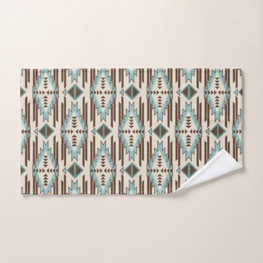 Aqua Brown Aztec Pattern Monogram Bad Handdoek (Handdoek)