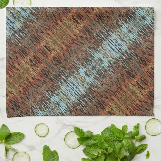 Aqua Brown Beige Tan Abstract patterned Theedoek (Gevouwen)