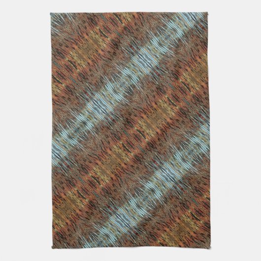 Aqua Brown Beige Tan Abstract patterned Theedoek (Verticaal)