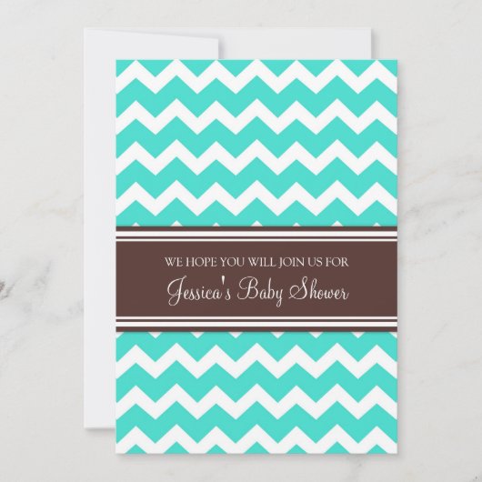 Aqua Brown Chevron Custom Baby Shower Invitaties Kaart (Voorkant)