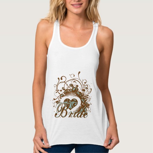Aqua Brown Damask Grunge Winged Heart Bride T-shir Tanktop (Voorkant)