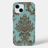Aqua brown damask Hoesje-Mate iPhone case (Achterkant)