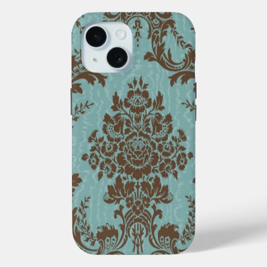 Aqua brown damask Hoesje-Mate iPhone case (Achterkant)