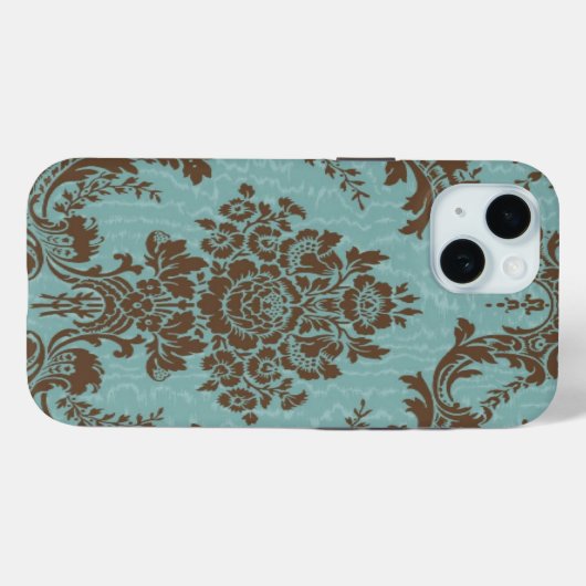 Aqua brown damask Hoesje-Mate iPhone case (Achterkant (horizontaal))