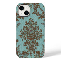 Aqua brown damask Hoesje-Mate iPhone case