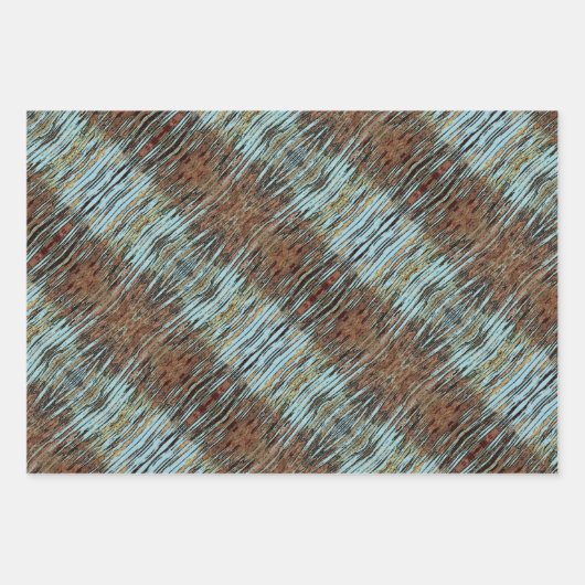 Aqua Brown en Oranje Wild Abstract Wrapping Paper (Voorkant 3)