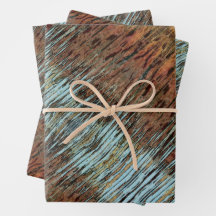 Aqua Brown en Oranje Wild Abstract Wrapping Paper