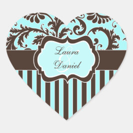 Aqua, Brown en White Striped Damask Sticker