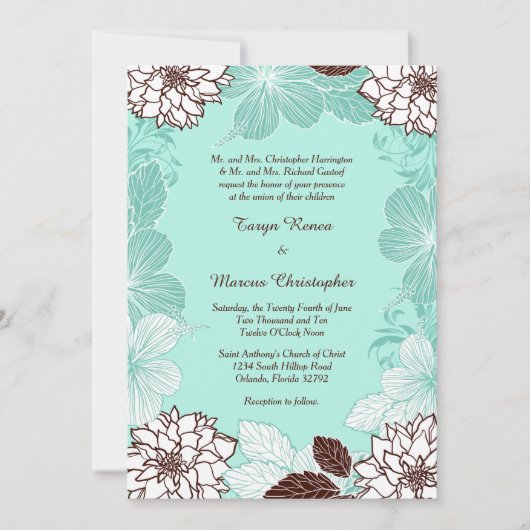 Aqua Brown Flower 5x7 Weddenschap Kaart (Voorkant)