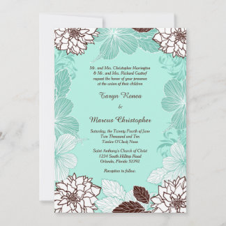 Aqua Brown Flower 5x7 Weddenschap Kaart