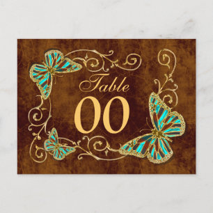 Aqua brown gold table number briefkaart