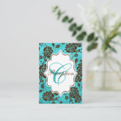 Aqua Brown White Floral Damask Enclosure Kaart (Staand voorkant)