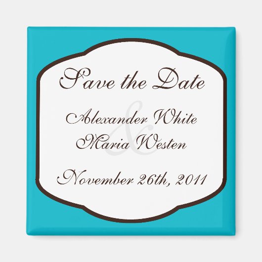Aqua Brown & White Save the Date Magnet (Voorkant)