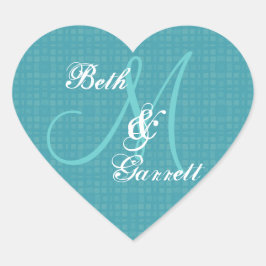 Aqua Bruiloft Damast Monogram Elk Initiaal V12 Hart Sticker