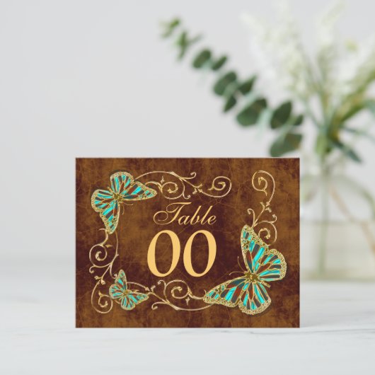 Aqua bruin gouden tafelnummer (Staand voorkant)