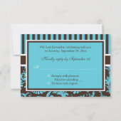 Aqua, bruin, White Striped Damask Reply Card RSVP Kaartje (Achterkant)