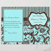 Aqua, Bruin, White Striped Damask Wedding Programm (Voorkant)