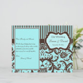 Aqua, Bruin, White Striped Damask Wedding Programm (Staand voorkant)