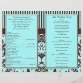 Aqua, Bruin, White Striped Damask Wedding Programm (Achterkant)
