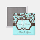 Aqua, Bruin, Wit Bloemen Bruiloft Favor Magnet (Voorkant / Achterkant)