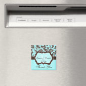 Aqua, Bruin, Wit Bloemen Bruiloft Favor Magnet (Insitu (Vaatwasser))