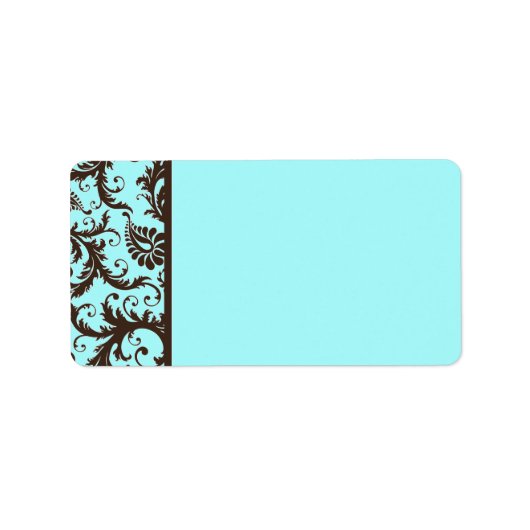 Aqua, bruin, wit Damask-adreslabel Etiket (Voorkant)
