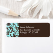 Aqua, Bruin, Wit Damask Terugkeeradresetiket Etiket (Insitu)