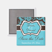 Aqua, Bruin, Witte Damask bespaart de Datum Magnet (Voorkant / Achterkant)