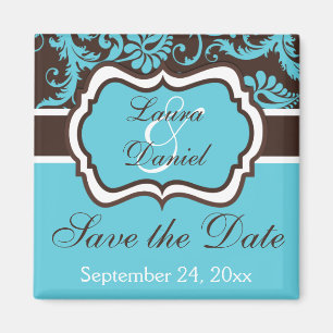 Aqua, Bruin, Witte Damask bespaart de Datum Magnet