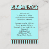 Aqua, bruin, witte Floral Damask Enclosure Kaart (Achterkant)