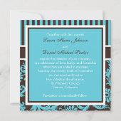 Aqua, bruin, witte gestreept Damask Wedding Invite Kaart (Achterkant)
