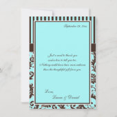 Aqua, Bruin, Witte Striped Damask Hartelijk dank Bedankkaart (Achterkant)