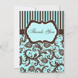 Aqua, Bruin, Witte Striped Damask Hartelijk dank Bedankkaart