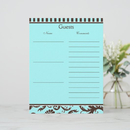 Aqua, bruin, witteband, Damaskast, papier (Staand voorkant)