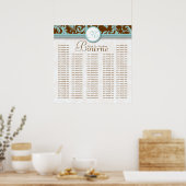 Aqua Bruine Monogram Damast Zitplaatskaart  Poster (Keuken)