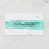 Aqua Brush Stroke Zilver Wit Folie Marmer Visitekaartje (Voorkant)