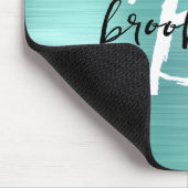 Aqua Brushed Metal Black White Script Monogram Muismat (Hoek)