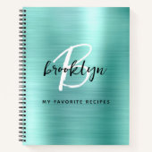 Aqua Brushed Metal Monogram Recipe Book Notitieboek (Voorkant)