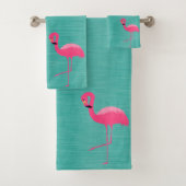 AQUA BRUSHED TEXTURE FLAMINGO BATHROOM TOWEL SET BAD HANDDOEK (Insitu)