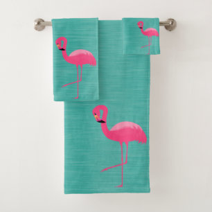 AQUA BRUSHED TEXTURE FLAMINGO BATHROOM TOWEL SET BAD HANDDOEK