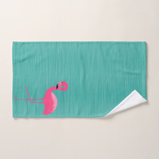 AQUA BRUSHED TEXTURE FLAMINGO BATHROOM TOWEL SET BAD HANDDOEK (Handdoek)