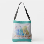 Aqua Budgie Birds Branch Waterverf Crossbody Bag Crossbody Tas (Achterkant)