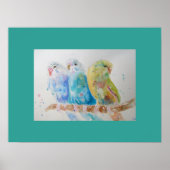 Aqua Budgie is schattig Waterverf Poster (Voorkant)