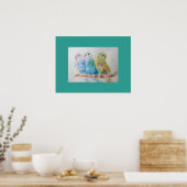 Aqua Budgie is schattig Waterverf Poster (Keuken)