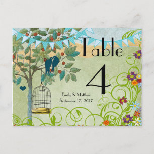 Aqua Bunting Tortelduifjes Bird Cage Number Kaart